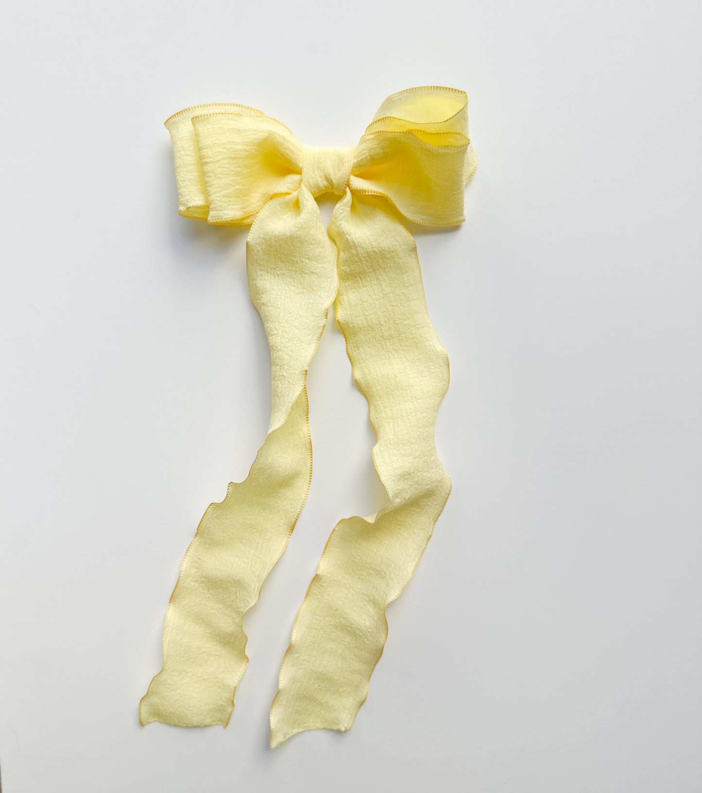 Yellow wavy wrinkle laced edge Hair Bow