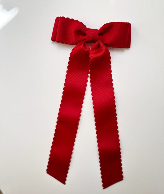 Scarlet scalloped solid grosgrain ribbon bows