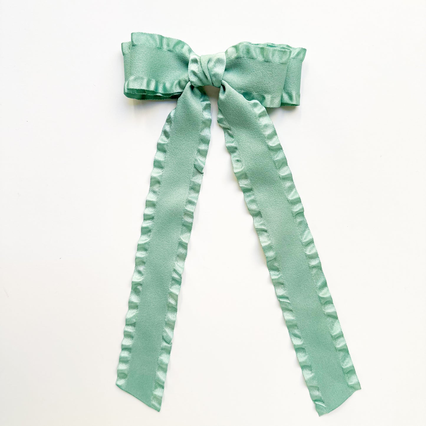 Light Green satin and suede Fabric Double Ruffle Ribbon Bow