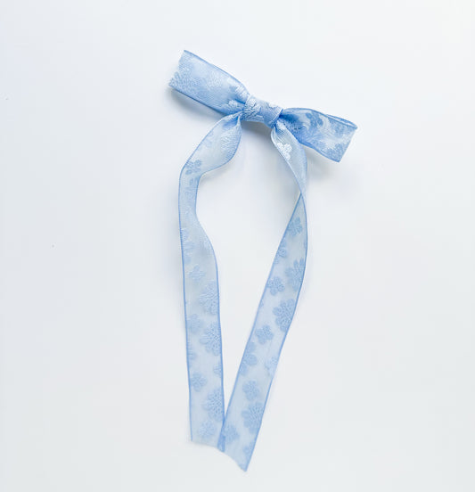 Blue Small embroidered lace Hair Bow