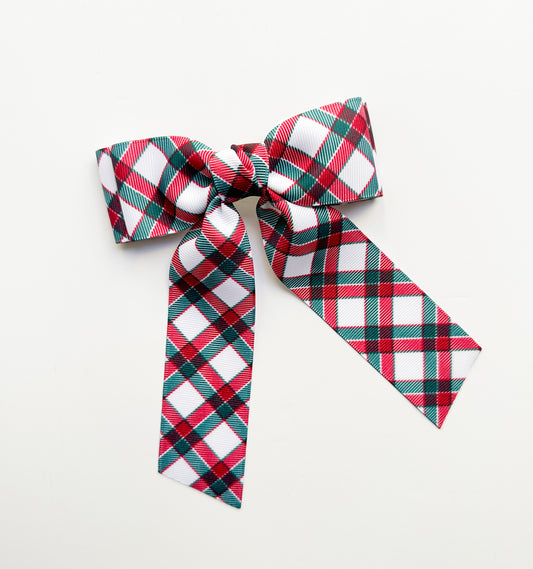 Holiday Check Small Printed Grosgrain Ribbon Bow