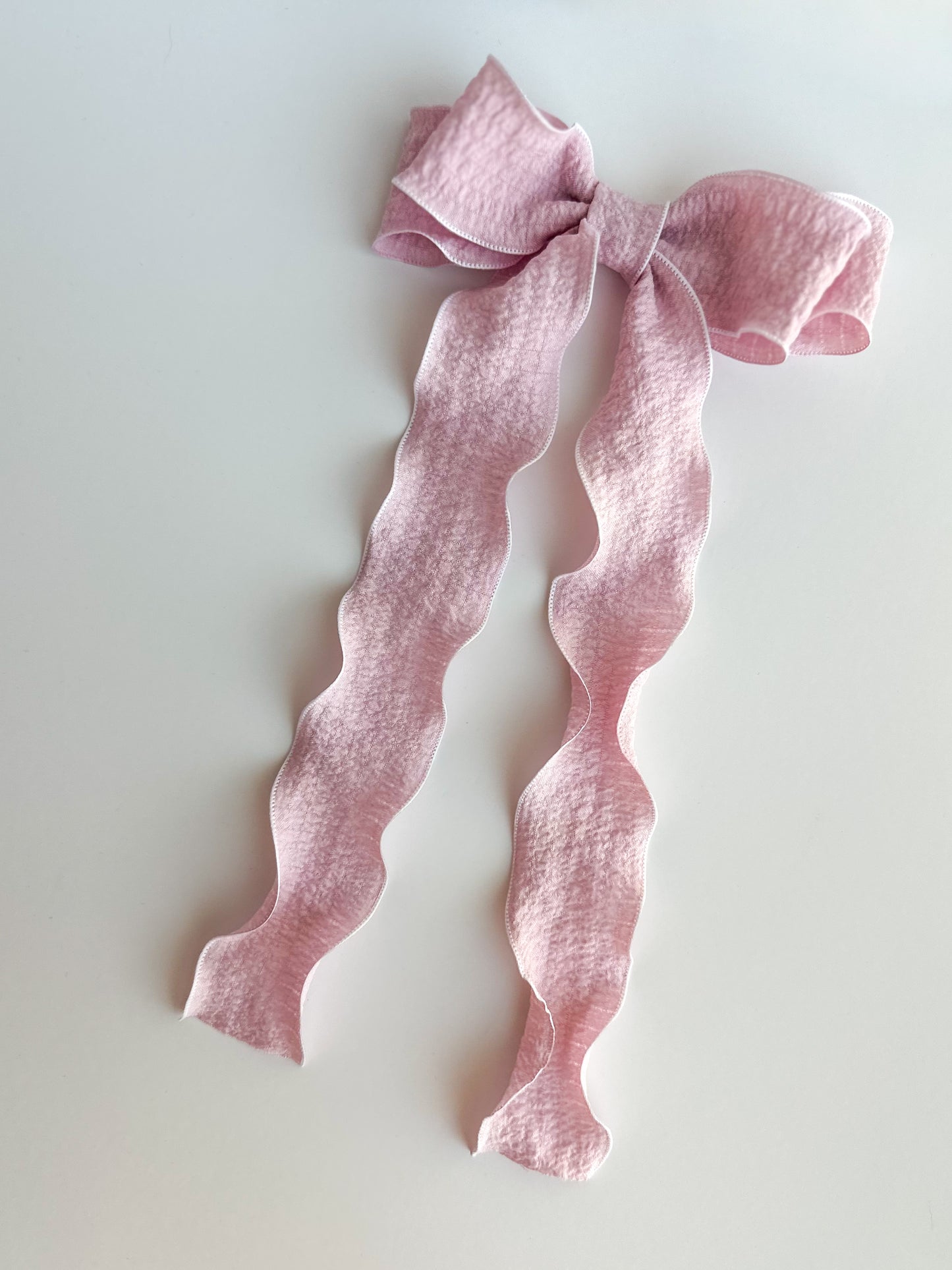 Pink and white Wavy wrinkle laced edge Hair Bow