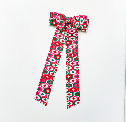 Retro Christmas Printed Grosgrain Ribbon Bow