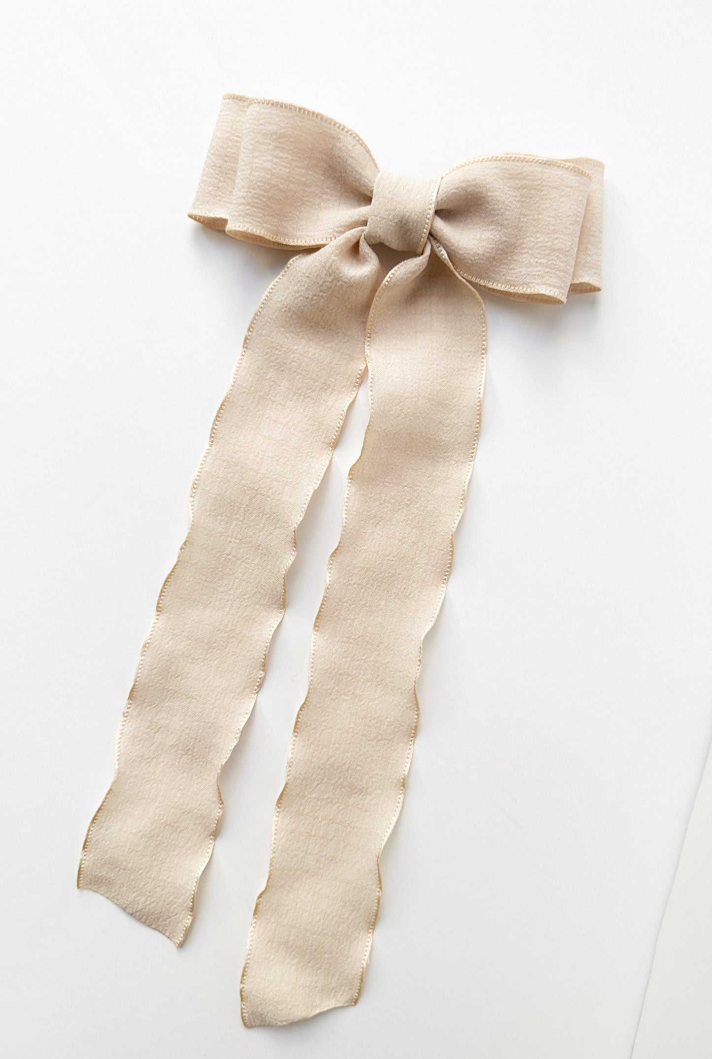 Light Apricot Wavy wrinkle laced edge Hair Bow