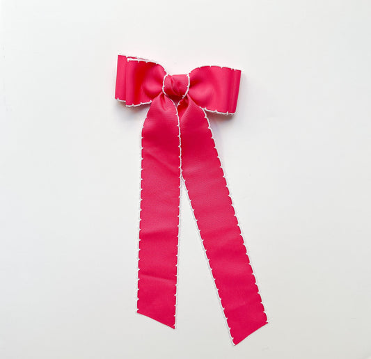 Shocking Pink and White grosgrain ribbon scalloped moonstitched bows