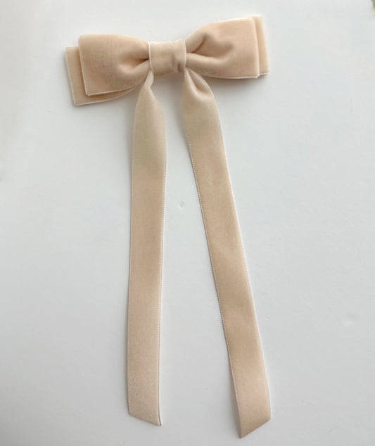 Light tan velvet hair bow