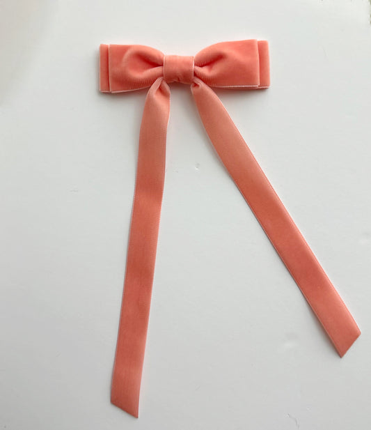 Coral velvet hair bow