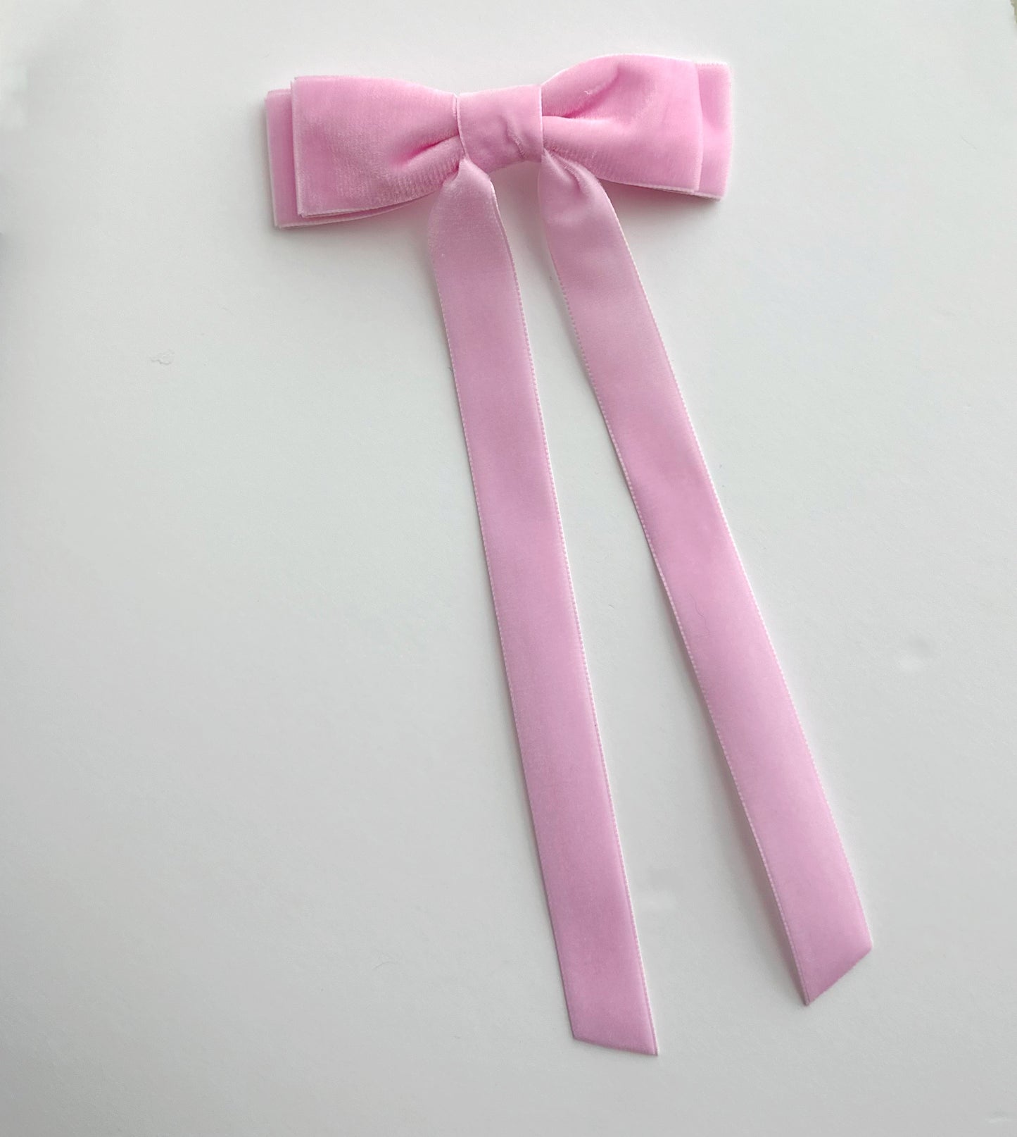 light pink velvet hair bow